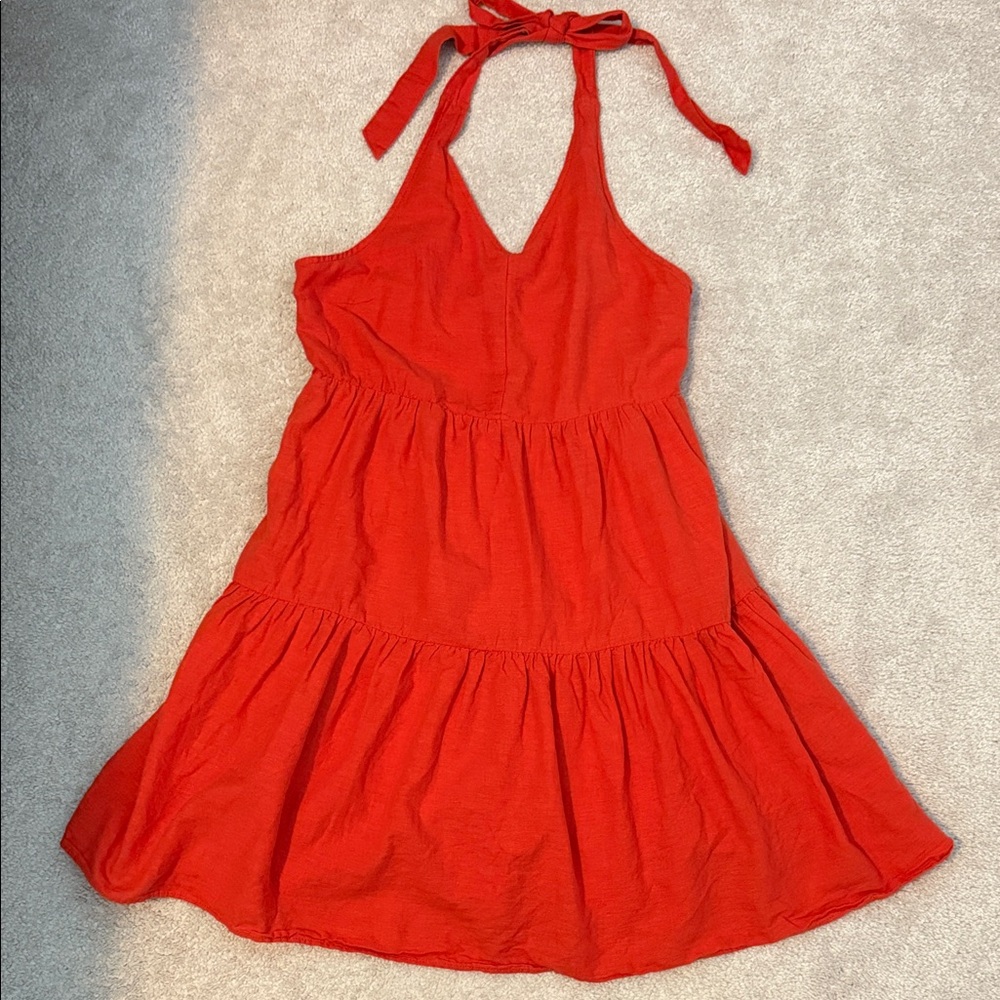 American Eagle Outfitters Red Asymmetrical Halter Dress